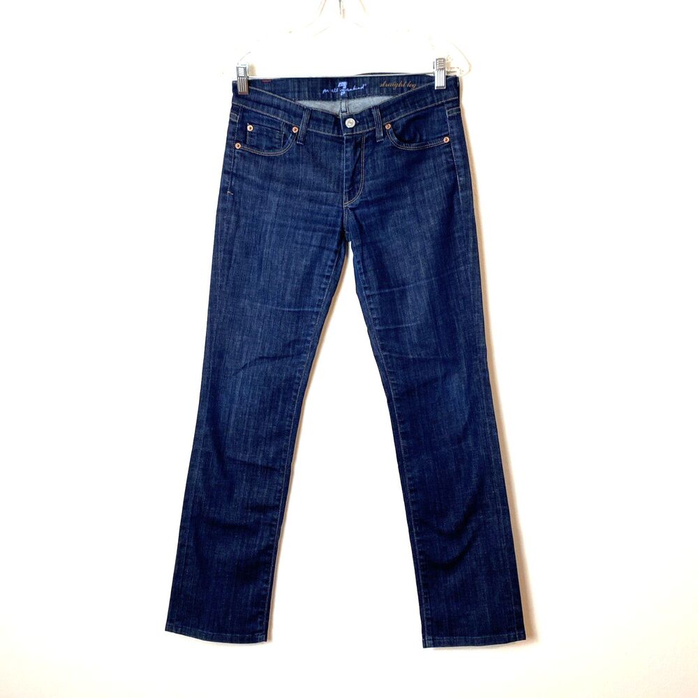7 For All Mankind Straight Leg Jeans Womens 27 Blue Dark Wash Low Rise Stretch